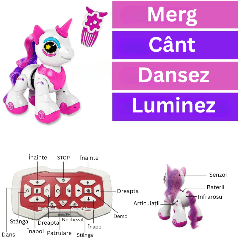 Unicorn Interactiv cu Telecomanda, Muzica, Lumini, Dans, Senzor de Atingere, Ludiro, 3+ Ani - LUDIRO
