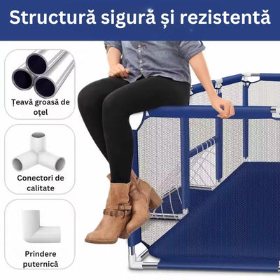 Țarc de copii XXL 235×129×66 Cm, Loc de Joacă Sigur cu Poartă si Coș, Acces Lateral cu Fermoar, Cadru din Oțel Inoxidabil, 1–6 Ani, Albastru - LUDIRO