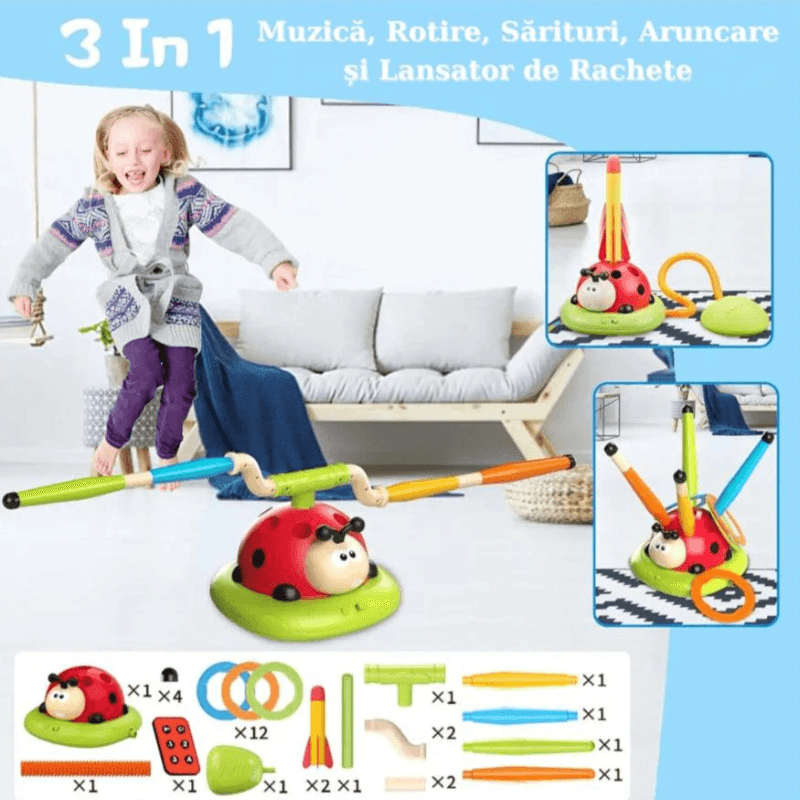 Resigilat - Buburuza Interactiva 3 in 1, Coarda de Sarit, Aruncare Inele si Lansator Rachete, Cu Telecomanda - LUDIRO