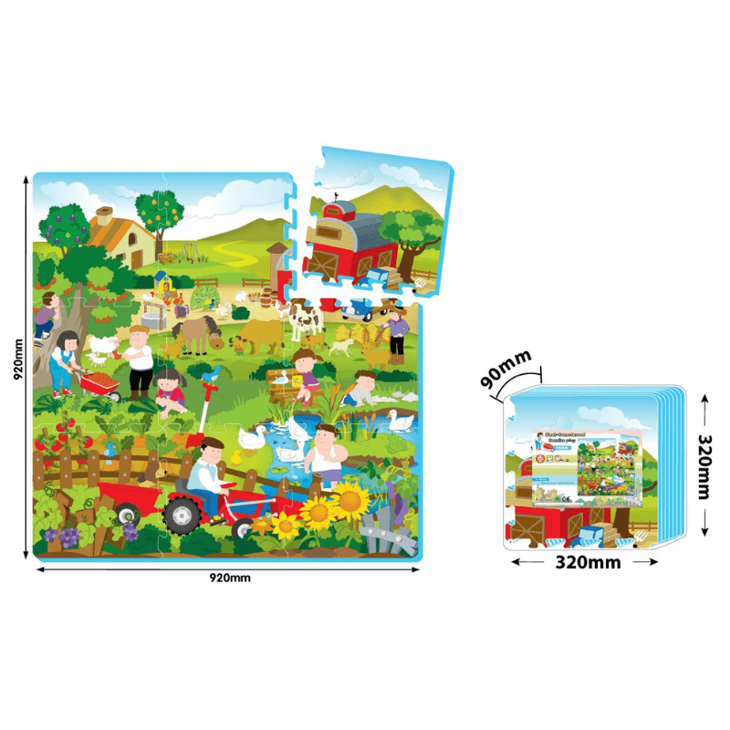 Covor Puzzle din Spuma EVA pentru Copii Ludiro, Set 9 Piese Educationale cu Viata la Ferma - LUDIRO