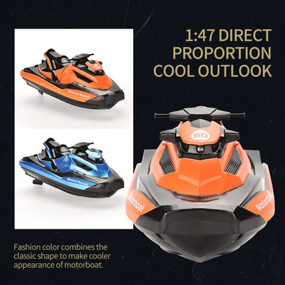 Barca cu Telecomanda, Skijet, Scara 1:47, Motor Dual, Rotatie 360 Grade, Viteza Maxima 15 km/h, Acumulator cu Incarcare USB, 22.5x9x9 Cm, Albastru, + 14 Ani - LUDIRO