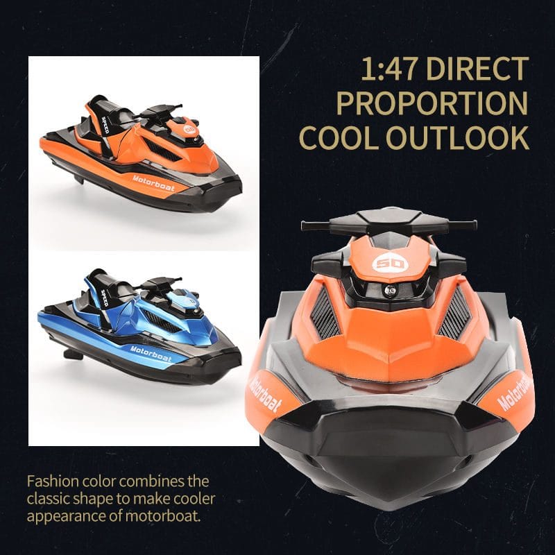 Barca cu Telecomanda, Skijet, Scara 1:47, Motor Dual, Rotatie 360 Grade, Viteza Maxima 15 km/h, Acumulator cu Incarcare USB, 22.5x9x9 Cm, Albastru, + 14 Ani - LUDIRO