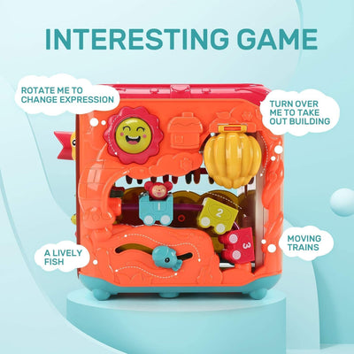 Jucarie Interactiva pentru Bebelusi, Cub Activitati 6 in 1, Muzica si Lumini, Multifunctional, 20x20x20 cm, + 3 Luni - LUDIRO