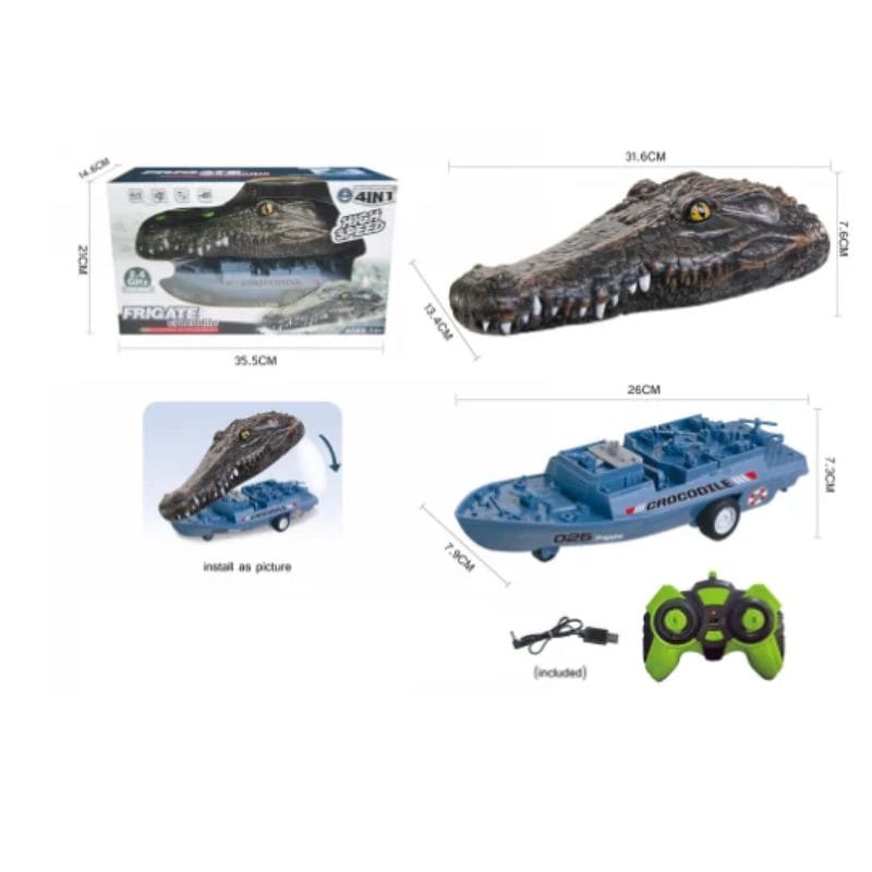 Resigilat - Jucarie RC Barca Crocodil 4 in 1, Viteza Mare, 2.4GHz, Design Realist Crocodil, Control de la Distanta, Distractie si Aventura pe Apa, + 14 Ani - LUDIRO