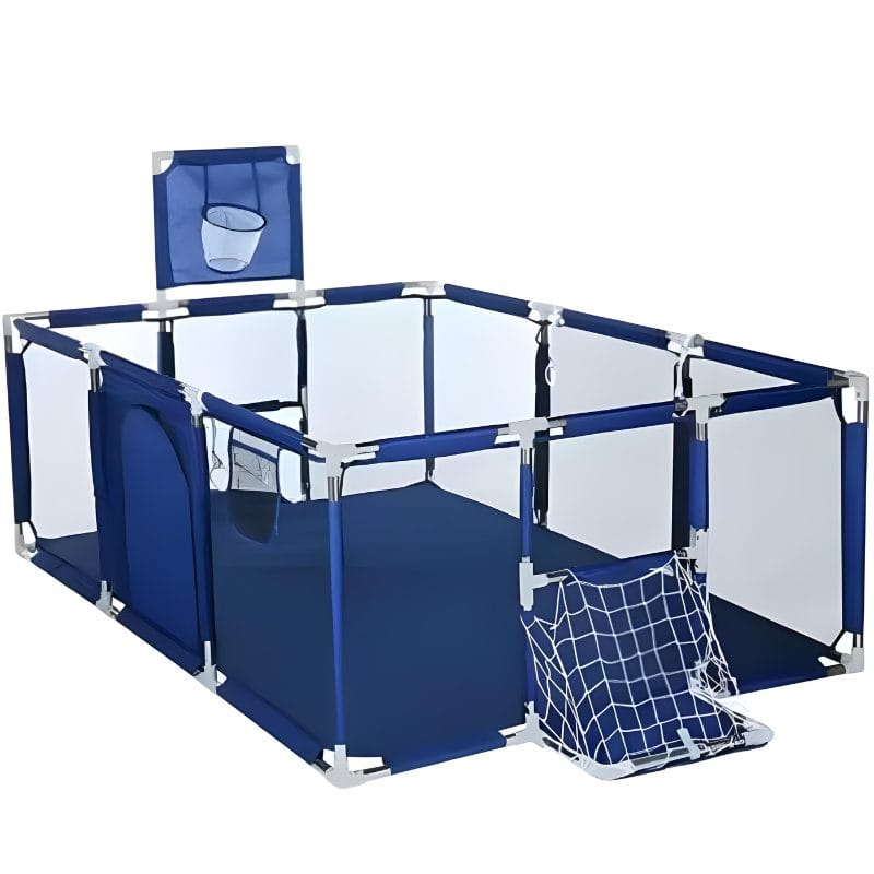 Țarc de copii XXL 235×129×66 Cm, Loc de Joacă Sigur cu Poartă si Coș, Acces Lateral cu Fermoar, Cadru din Oțel Inoxidabil, 1–6 Ani, Albastru - LUDIRO