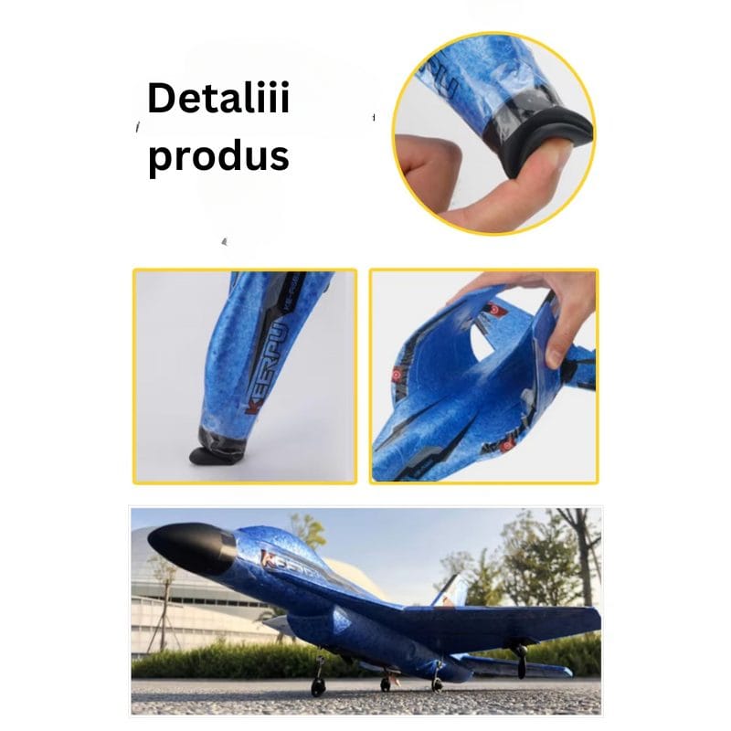 Avion RC din Spuma cu Telecomanda, Rezistent la Impact, Incarcator USB, LED, Control de la distanta 200 metri, Jucarie pentru Copii si Adulti, + 10 Ani - LUDIRO