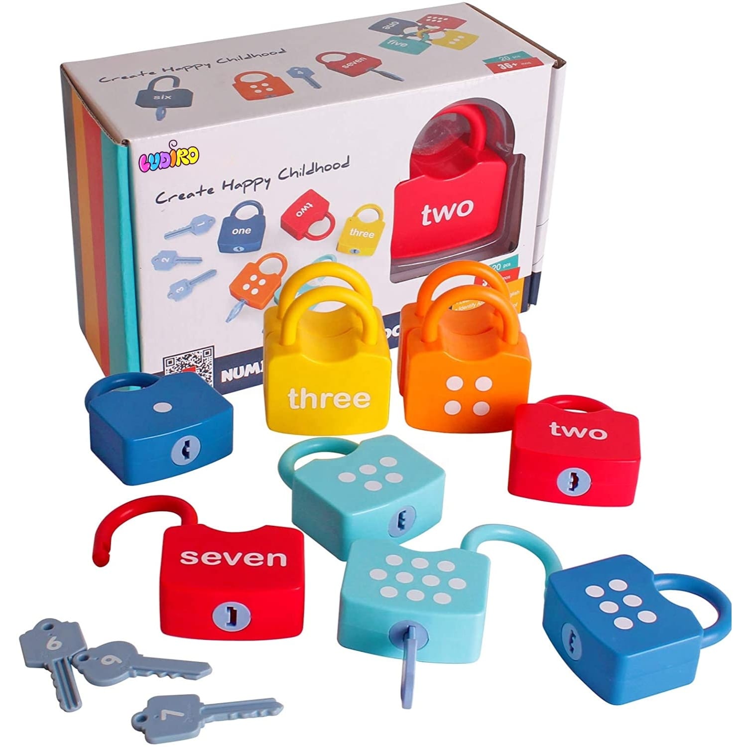 Joc Educativ Montessori Lacăte și Chei, Învățare Cifre 1-10, 20 Piese, Abilități Motorii, Fără BPA, Copii 3+ Ani - LUDIRO