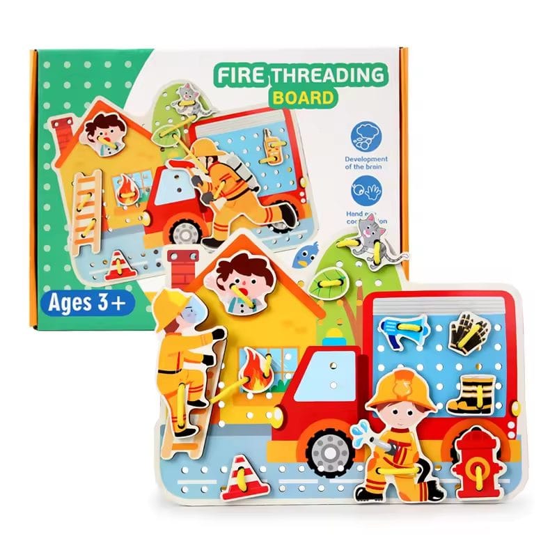 Puzzle Interactiv din Lemn, Pompieri, 31 piese de Snuruit pentru Dezvoltarea Abilitatilor Motorii si Educatia Copiilor, 29x21.5 Cm, +3 Ani - LUDIRO