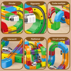 Circuit Trenuleț Electric 3D, Set Construcție Interactiv Cube Track, 81 Piese, Tren cu Acumulator USB și Lumini, Semne de Circulație, +3 Ani - LUDIRO