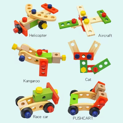 Jucarie Interactiva Montessori, Trusa de Unelte din Lemn pentru Copii, Educativa si Distractiva pentru Micii Mesteri, + 3 Ani - LUDIRO