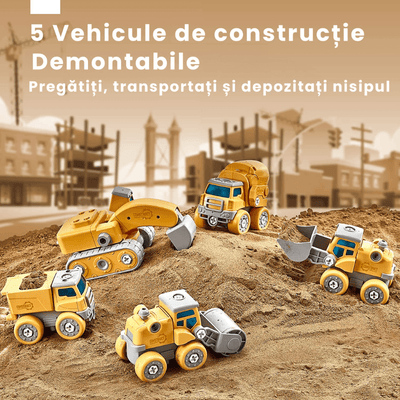 Dinozaur Transformabil 5 in 1 cu Vehicule de Constructii STEM, Sunete si Lumini - LUDIRO