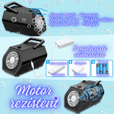 Resigilat - Aparat Baloane Săpun Automat Portabil Ludiro, 20 Găuri, Negru, 3 Moduri Alimentare – Ideal pentru Copii, Petreceri, Cadouri - UTILITY ONE