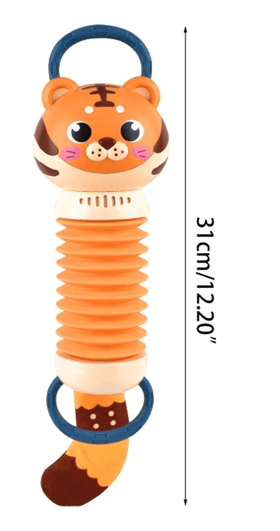 Jucarie Interactiva Bebelusi, Acordeon Tigrisor, Lumini si Sunete, Maner Detasabil, 31x10 Cm, Maro, +18 Luni - LUDIRO