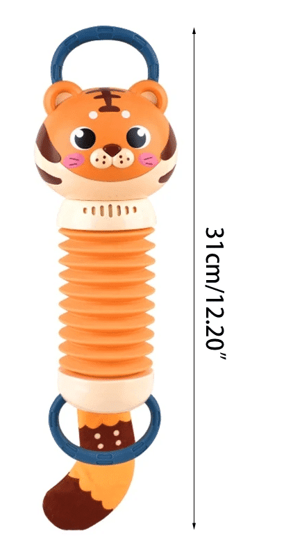 Jucarie Interactiva Bebelusi, Acordeon Tigrisor, Lumini si Sunete, Maner Detasabil, 31x10 Cm, Maro, +18 Luni - LUDIRO