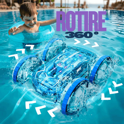 Masinuta RC Amfibie pentru Copii Ludiro, Rotire 360°, Lumini LED, Acumulator USB, Merge si pe Apa si Uscat, Albastru, + 5 Ani - LUDIRO