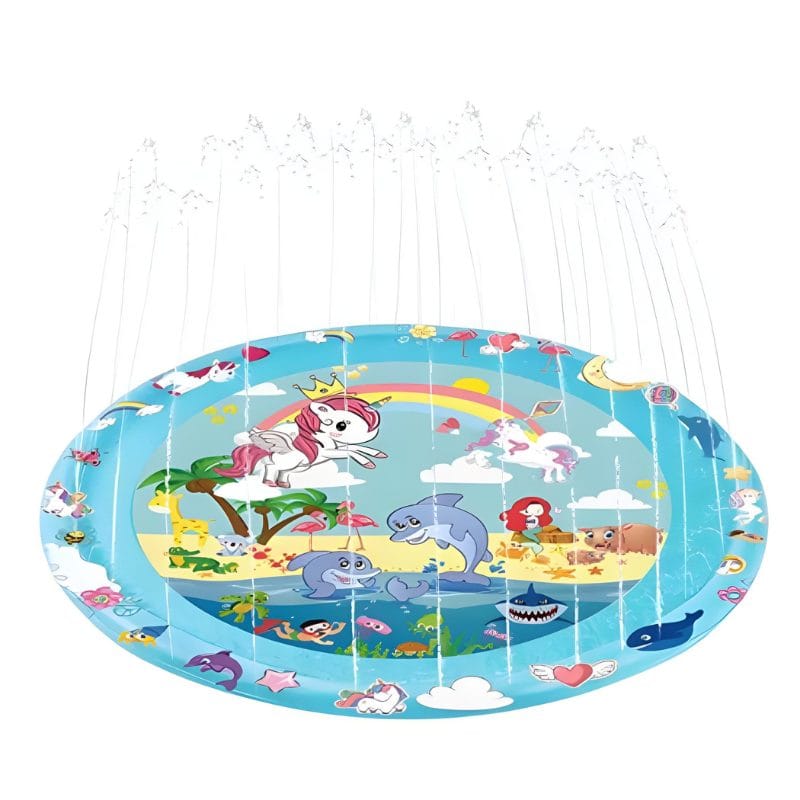 Covoras cu Apa pentru Joaca LUDIRO, Diametru 170 Cm, Fantana Arteziana Interactiva cu Animalute, Unicorn si Delfini, Joaca Distractiva si Educativa in Gradina pentru Copii, 1-6 Ani - LUDIRO