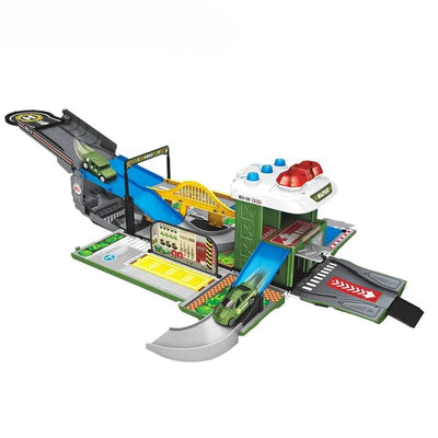Set de Joaca Camion 2 in 1 Transformabil in Vehicul Militar, cu Masini, Elicopter, Rampa si Sunete Realiste, Jucarie Educativa pentru Copii, Stimuleaza Invatarea prin Joaca,+ 3 Ani - LUDIRO