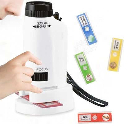 Microscop Portabil 60-180x, Exploreaza Lumea Microscopica cu Focalizare Duala, Lumina LED si Suport pentru Telefon Mobil, Ideal pentru Utilizare Interioara si Exterioara, + 6 Ani - LUDIRO