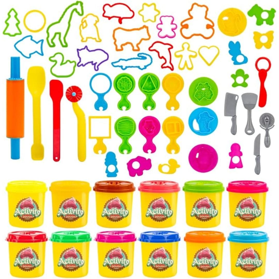 Set plastilina Educativa LUDIRO, 12 Culori, 45 Piese, Forme Animale, Unelte si Culori Vesele, Joaca Creativa, Sigura si Fara Ecrane pentru Copii peste 3 Ani, Acasa sau la Gradinita - LUDIRO