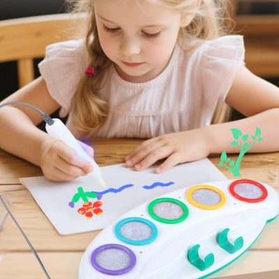 Set Creativ Pensulă Magică cu Lumină, Pictură Fără Murdărie, Paletă 5 Culori și 21 Coli Magice, +3 Ani - LUDIRO