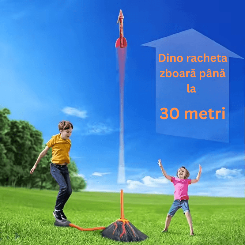 Set Rachete Dinozaur cu Lansator Vulcan LUDIRO, 3 Rachete din Spuma, Lansare pana la 30 Metri - LUDIRO