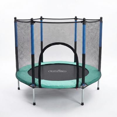 Trambuliná pentru Copii 140 Cm cu Plasă de Protecție, Interior și Exterior, 1–6 ani, Montaj cu Buton de Blocare, Certificare de Siguranta, Verde Albastru - LUDIRO