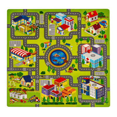 Covor Puzzle din Spuma EVA pentru Copii Ludiro, Set 9 Piese Educationale cu Harta Orasului - LUDIRO