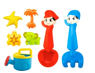 Resigilat - Set Jucarii pentru Plaja si Nisip, 8 Piese, Camion Caracatita, 2 Lopeti, Stropitoare, 4 Forme, Multicolor, 29x18x18 Cm, + 3 Ani