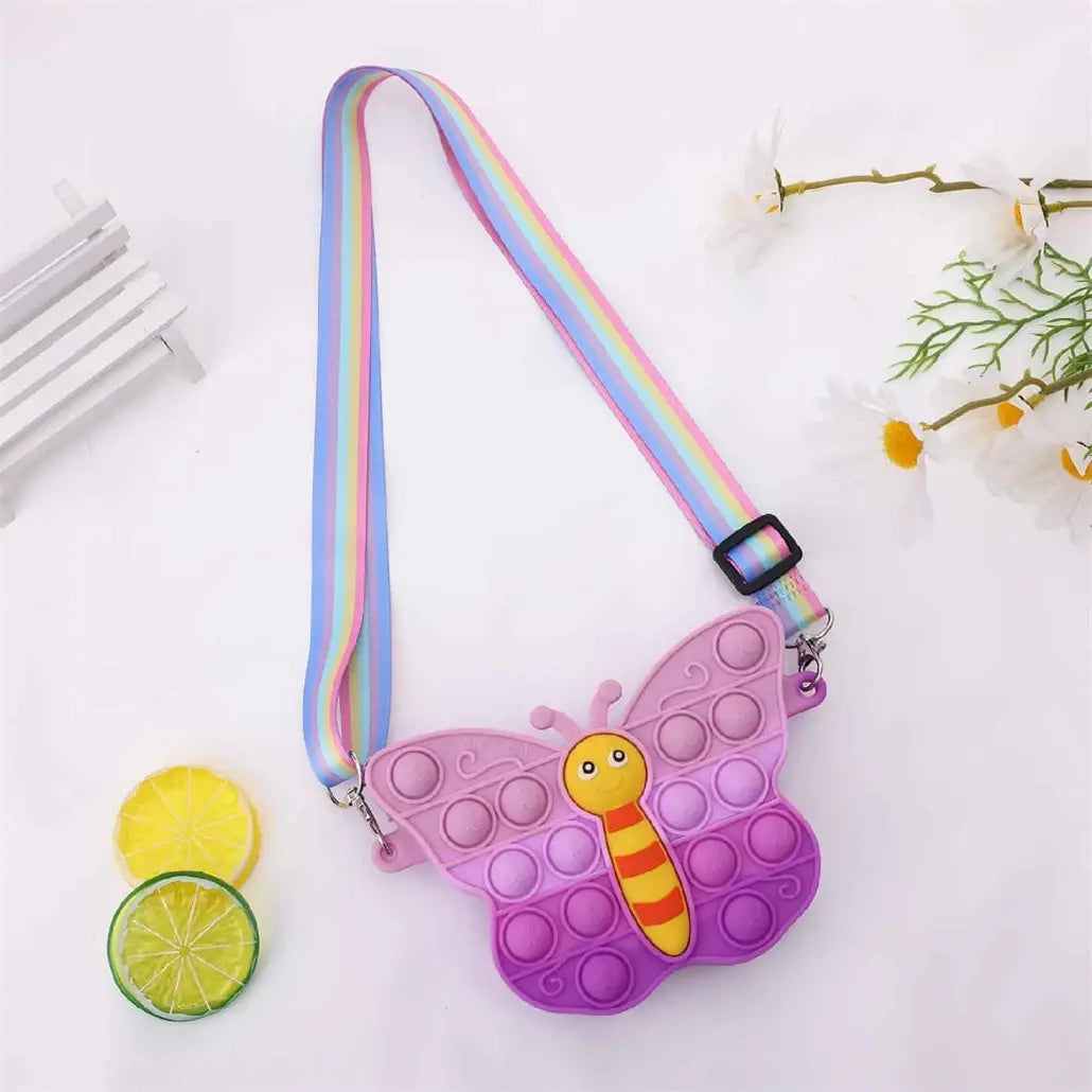 Gentuta de Umar Interactiva Antistres Pop IT NOW din Silicon, Cu Fermoar si Curea, Fluturas, Mov, + 3 Ani - LUDIRO