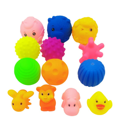 Set 13 Jucarii de Baie, Diferite Forme, Chitaitoare, Cauciuc, Multicolor, + 3 Ani - LUDIRO