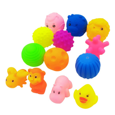Set 13 Jucarii de Baie, Diferite Forme, Chitaitoare, Cauciuc, Multicolor, + 3 Ani - LUDIRO