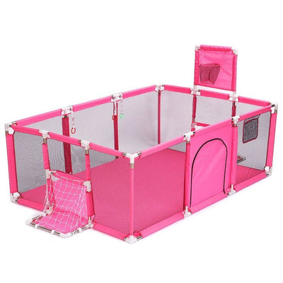 Țarc de copii XXL 235×129×66 Cm, Loc de Joacă Sigur cu Poartă si Coș, Acces Lateral cu Fermoar, Cadru din Oțel Inoxidabil, 1–6 Ani, Roz - LUDIRO