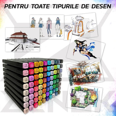 Set 168 Markere Profesionale, Culori Multicolore Vibrante cu Cerneala pe Baza de Alcool, Cu Doua Capete, Subtire si Gros, Ideal pentru Copii Creativi, Stimuleaza Imaginatia si Dezvoltarea Artistica, I - LUDIRO