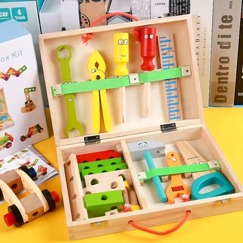 Jucarie Interactiva Montessori, Trusa de Unelte din Lemn pentru Copii, Educativa si Distractiva pentru Micii Mesteri, + 3 Ani - LUDIRO