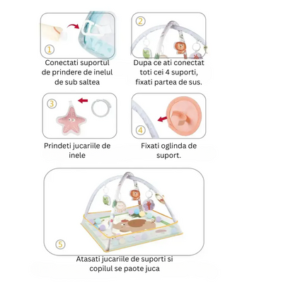 Resigilat - Centru de Activitati pentru Bebelusi cu Tematica Elefant, Saltea de Joaca Multifunctionala, 75x75x52 Cm, Cu Jucarii Educationale Detasabile, Functie de Sunet, Oglinda, Ideal pentru Dezvoltarea Abilitatilor Sensoriale si Motorii, + 0 Luni, Util