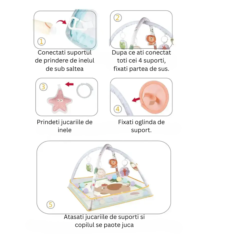 Resigilat - Centru de Activitati pentru Bebelusi cu Tematica Elefant, Saltea de Joaca Multifunctionala, 75x75x52 Cm, Cu Jucarii Educationale Detasabile, Functie de Sunet, Oglinda, Ideal pentru Dezvoltarea Abilitatilor Sensoriale si Motorii, + 0 Luni, Util