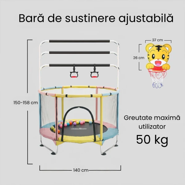 Resigilat - Trambulinǎ pentru Copii 6-in-1 cu Plasǎ de Protecție, Arcuri de Otel, Diametru 140 cm, 1-6 ani - LUDIRO