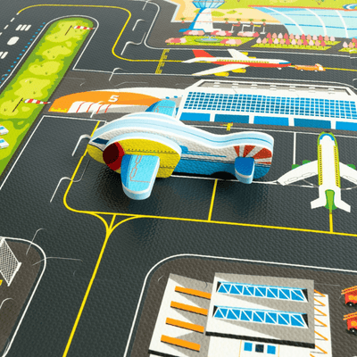 Covor Puzzle din Spuma EVA pentru Copii Ludiro, Set 9 Piese Educationale cu Aeroport, Avion 3D de Asamblat - LUDIRO