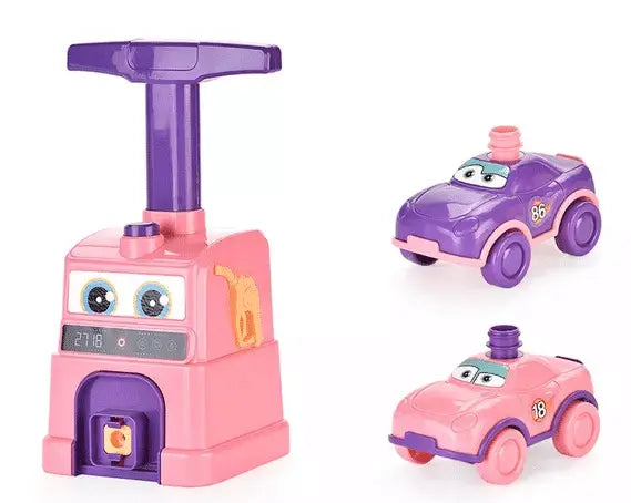 Set Interactiv Lansator Masinute cu Baloane, 2 Masinute, 8 Baloane Incluse, 29.8x28.2x12 Cm, Margini Rotunjite, Pompa Manuala, Inel de Etansare, Roz, + 3 Ani - LUDIRO