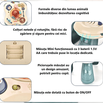 Mini Masuta Interactiva Educativa pentru Bebelusi, Parcul Zoologic, Lumini si Sunete, Activitati Multiple, 18x18x18 Cm, + 18 Luni - LUDIRO