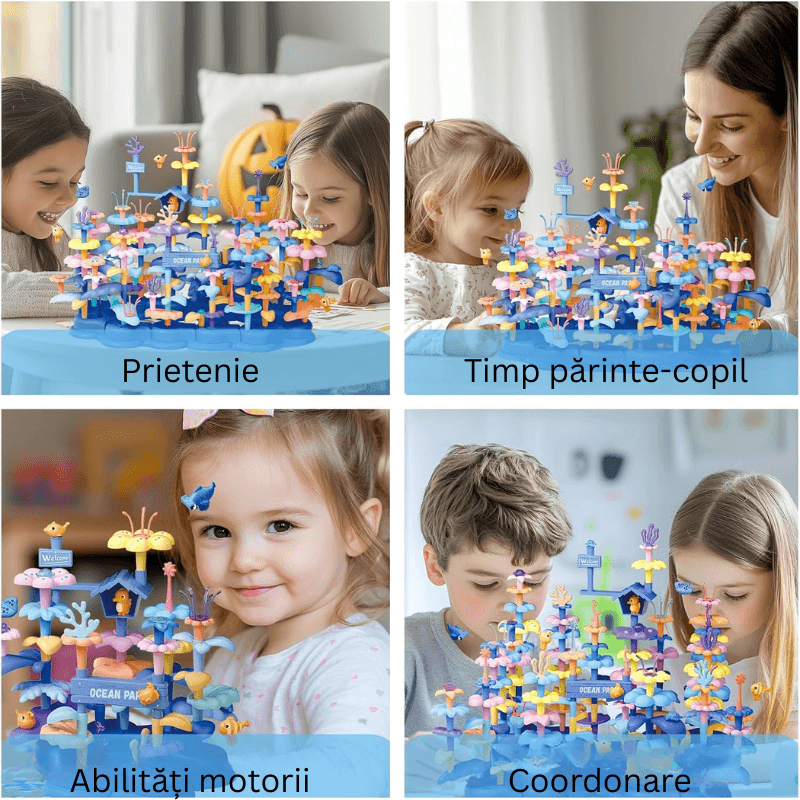 Set de Constructie Ludiro 136 Piese cu Corali si Pesti, Tema Marina, Baza Modulara, +3 Ani - LUDIRO