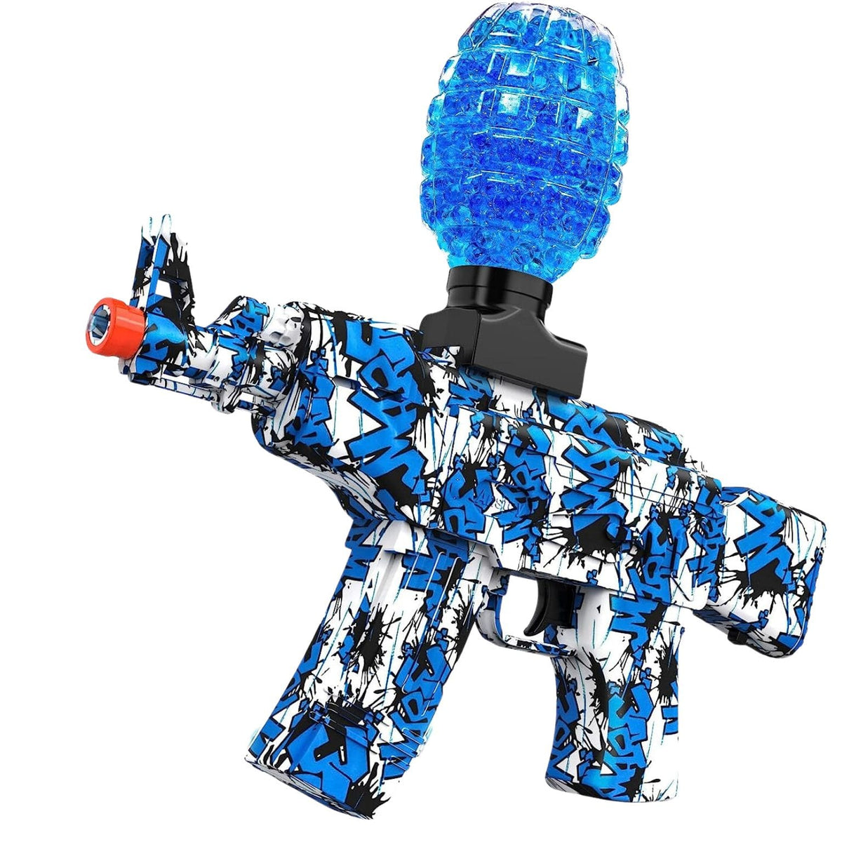 Resigilat - Pusca Automata de Jucarie, 5000 Bile din Gel 7-8 Mm, AK47, Albastru Alb, Ochelari de Protectie, Acumulator cu Incarcare USB, 31X7X28 Cm, + 14 Ani - LUDIRO