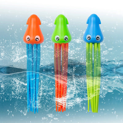 Set 3 Jucarii de Baie sau Piscina, Caracatite Subacvatice din Silicon, 17x4.5 Cm, + 3 Ani - LUDIRO