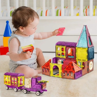 Set de Constructie Magnetic, Tren, 72 de Piese, Diverse Forme Geometrice, Multicolor, + 3 Ani - LUDIRO