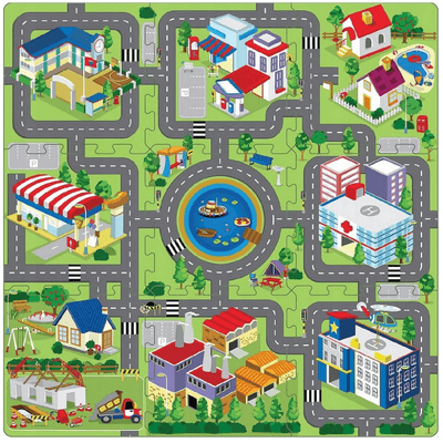 Covor Puzzle din Spuma EVA pentru Copii Ludiro, Set 9 Piese Educationale cu Harta Orasului - LUDIRO
