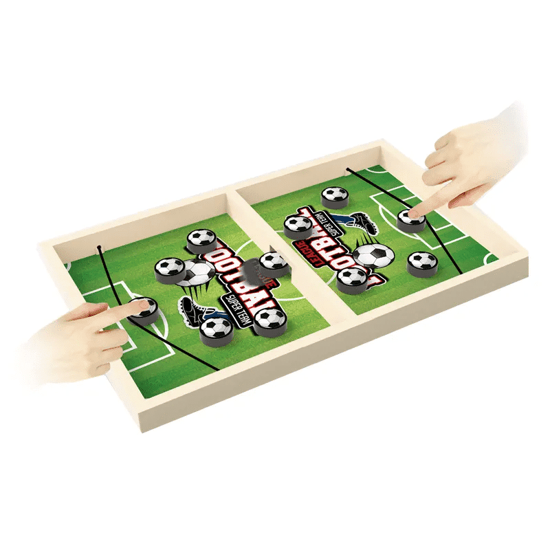 Set Tabla Joc de Fotbal de Lemn cu Elastic, 10 Piese, 2 Jucatori, Joc de Dexteritate, 36x23x3 Cm, + 3 Ani - LUDIRO