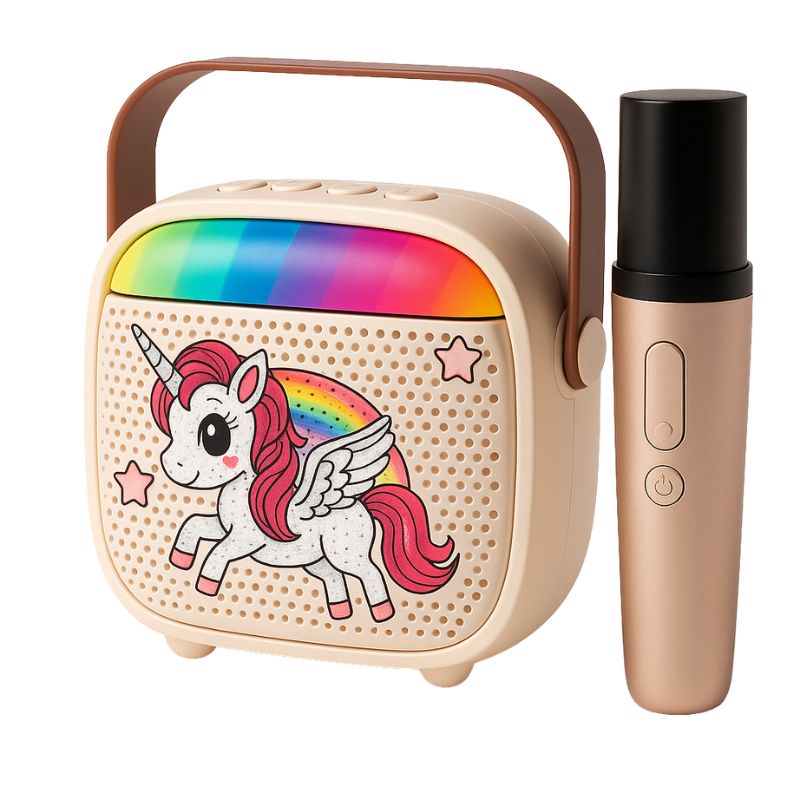 Resigilat - Set Karaoke Copii Unicorn Ludiro cu Microfon Wireless, Bluetooth si Schimbare Voce, + 3 Ani - LUDIRO