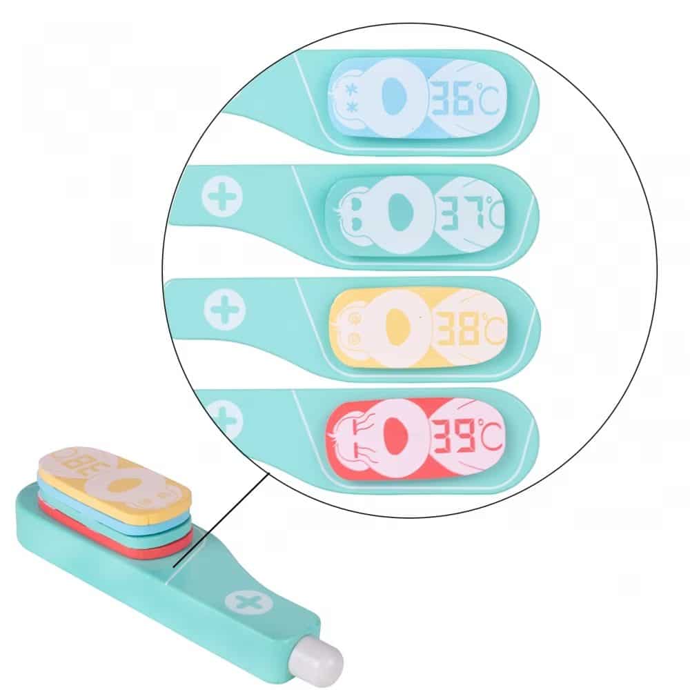 Trusa Medicala din Lemn, Accesorii Dentare, Termometru, Stetoscop, Seringa, Mulaj Dentar, Set Creativ si Interactiv, Geanta Depozitare, Rosu, + 3 Ani - LUDIRO