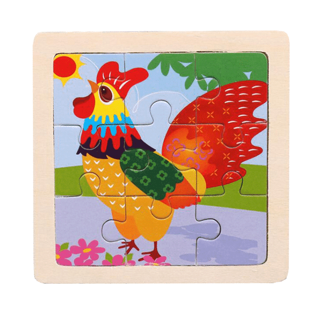 Puzzle Educativ din Lemn pentru Copii, Cocos, 9 Piese, 11x11x0.5 Cm, + 3 Ani - LUDIRO