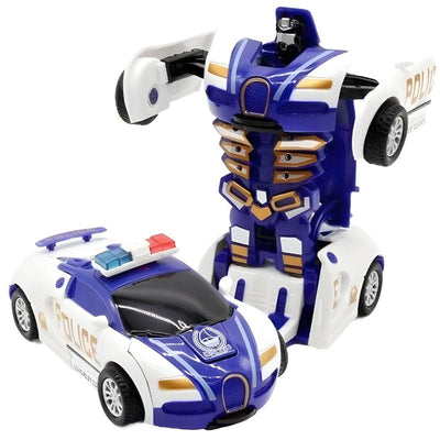 Masinuta de Politie Transformabila in Robot, Deplasare prin Inertie, Transformare la Impact, 12.5x5.5x4.5 Cm, Alb Albastru, + 3 Ani, Utility One - LUDIRO